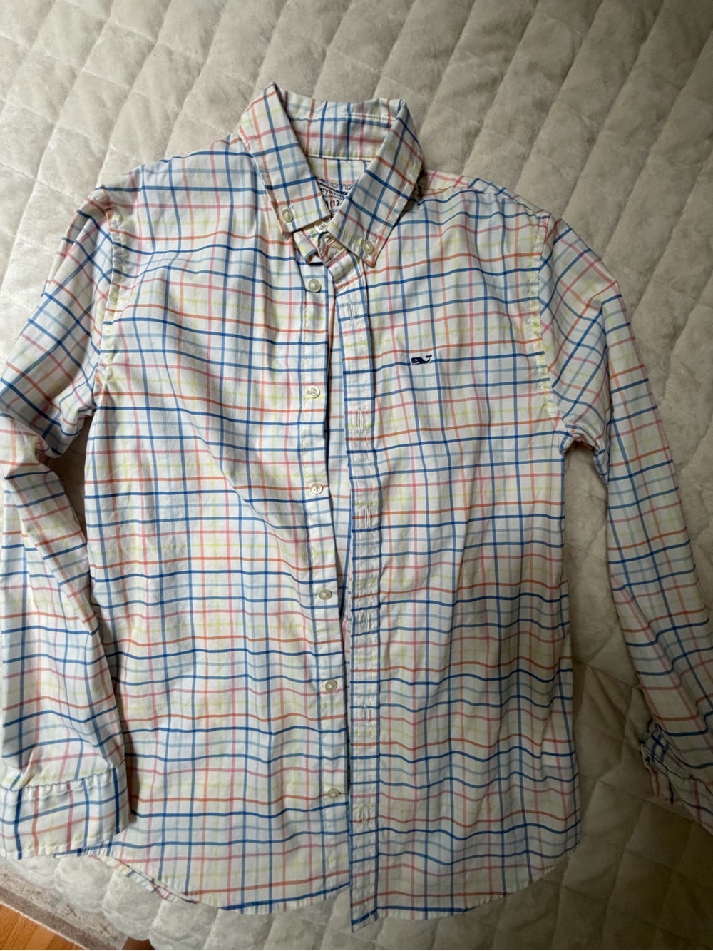 Boys Vineyard Vines White Multi-Color Windowpane Performance Button-Down Shirt